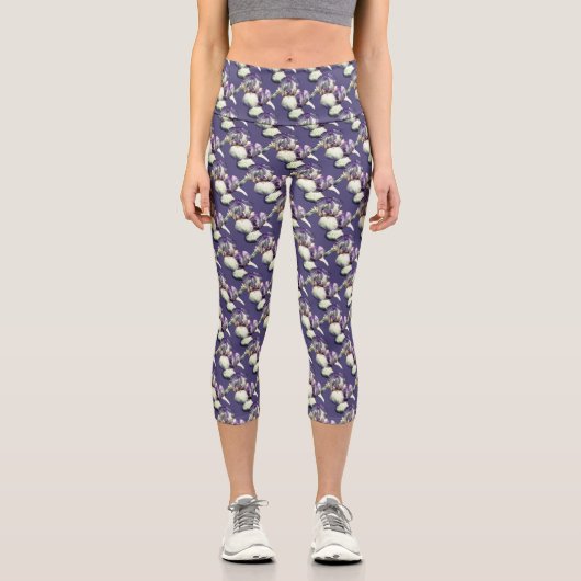 Leggings Capri Fleurs Iris Violet Motif de la nature (Recto)