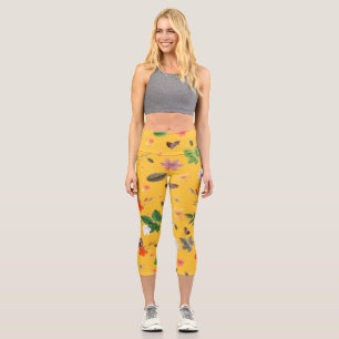 Leggings Capri Fleurs jaunes et roses blanches 10