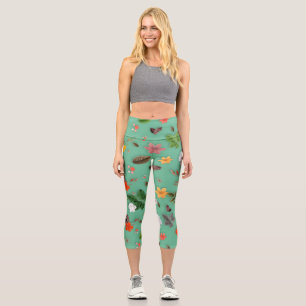 Leggings Capri Fleurs jaunes et roses blanches 14