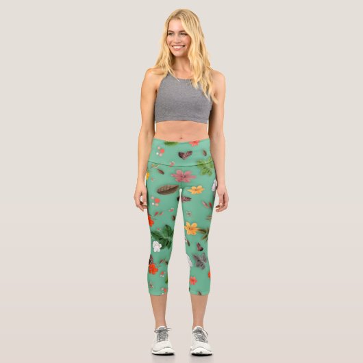 Leggings Capri Fleurs jaunes et roses blanches 14 (Recto)