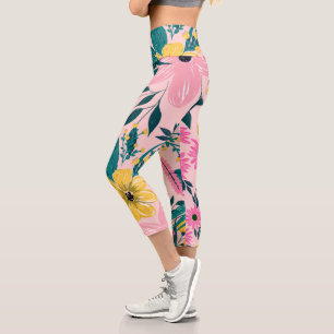 Leggings Capri Fleurs Jaunes Jolies Rose Florales