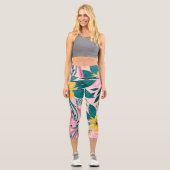Leggings Capri Fleurs Jaunes Jolies Rose Florales (Recto)