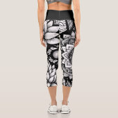 Leggings Capri Fleurs Lotus et Mandalas en noir et blanc (Verso)