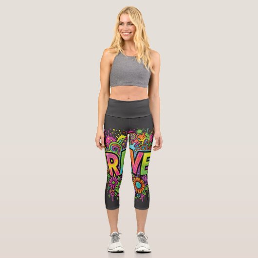 Leggings Capri Fleurs néon RAVE (Recto)