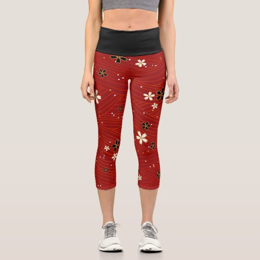 Leggings Capri Fleurs noires et blanches (Recto)