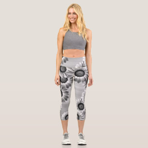 Leggings Capri Fleurs noires et blanches
