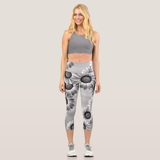 Leggings Capri Fleurs noires et blanches (Recto)