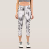 Leggings Capri Fleurs noires et blanches avec bandes (Recto)