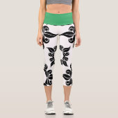 Leggings Capri Fleurs Noires Et Vert (Recto)