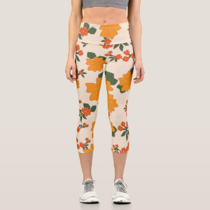 Leggings Capri Fleurs Oranges, Motif Floral, Motif De Fleurs