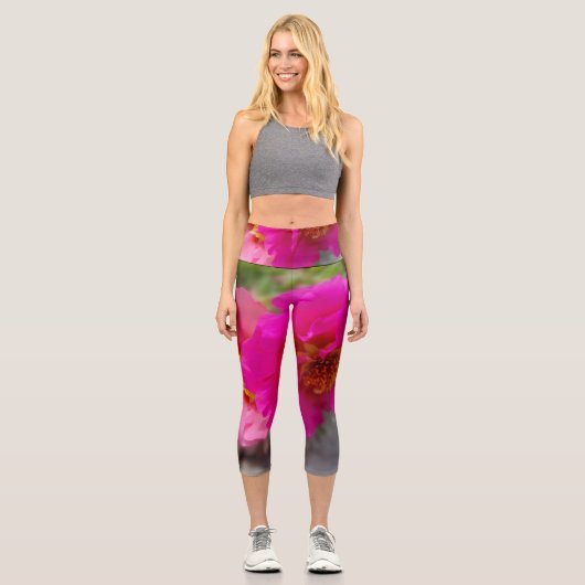 Leggings Capri Fleurs roses au soleil (Recto)