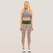 Leggings Capri Fleurs roses du serpent de maïs vert (Recto)