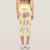 Leggings Capri Fleurs roses jaune motif (Verso)