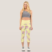 Leggings Capri Fleurs roses jaune motif (Recto)