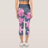 Leggings Capri fleurs roses motif et bleu foncé (Verso)