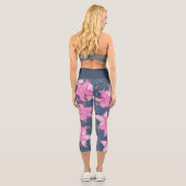 Leggings Capri fleurs roses motif et bleu foncé (Verso)