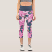 Leggings Capri fleurs roses motif et bleu foncé (Recto)