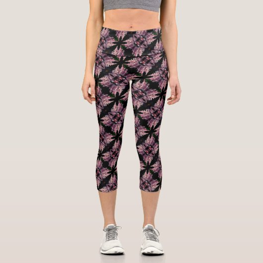 Leggings Capri Fleurs roses vives Gros plan Motif Abstrait (Recto)