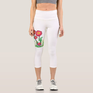 Leggings Capri Fleurs rouges