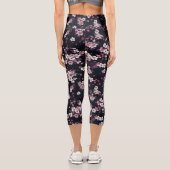 Leggings Capri Fleurs Sakura Roses Noires, Design Motif, (Verso)