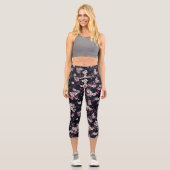 Leggings Capri Fleurs Sakura Roses Noires, Design Motif, (Recto)