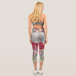 Leggings Capri Fleurs sauvages avec coquelicots