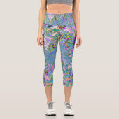 Leggings Capri Fleurs sauvages rétro violet, vert et bleu sur ros (Recto)