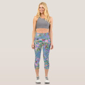 Leggings Capri Fleurs sauvages rétro violet, vert et bleu sur ros (Recto)
