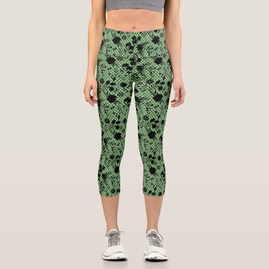 Leggings Capri Fleurs sur net 01.wx4 vert BG (Recto)