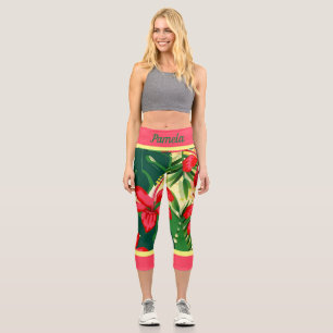 Leggings Capri Fleurs tropicales et feuilles