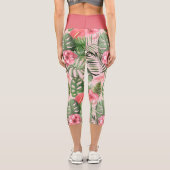 Leggings Capri Fleurs tropicales rose et verte (Verso)