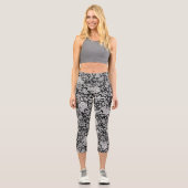Leggings Capri Fleurs vintages noires et blanches motif (Recto)