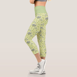Leggings Capri fleurs violet et jaune motif