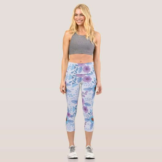 Leggings Capri Fleurs violettes et bleues (Recto)