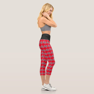 Leggings Capri Flocon de neige à l'aquarelle Rouge Noir Hiver