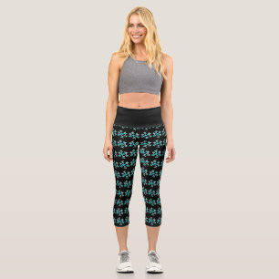 Leggings Capri Flocon de neige aquarelle bleu noir hiver