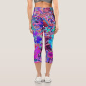 Leggings Capri Floraison Abstraite violet et fleurs bleues (Verso)