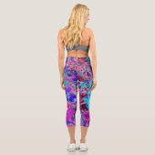 Leggings Capri Floraison Abstraite violet et fleurs bleues (Verso)