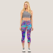 Leggings Capri Floraison Abstraite violet et fleurs bleues (Recto)