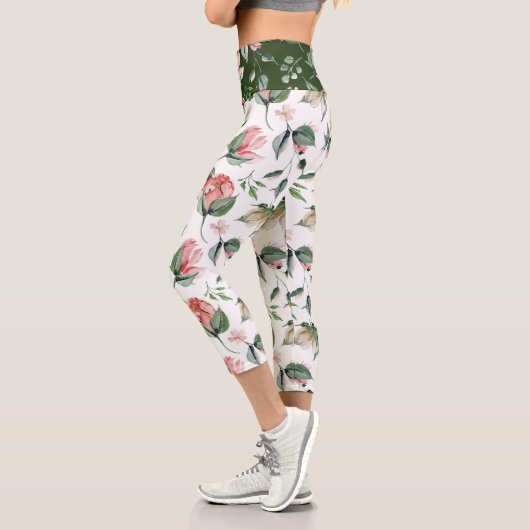 Leggings Capri floraison printanière de minuit (Gauche)