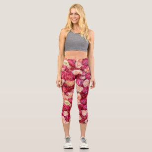 Leggings Capri Floraison printanière pleine de pivoines blanches