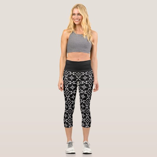 Leggings Capri Floral Bokeh Noir & Blanc (Recto)