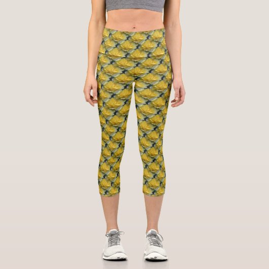 Leggings Capri Floral de roses jaunes (Recto)