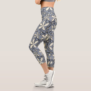 Leggings Capri Floral Gris et motif de fleur de crème
