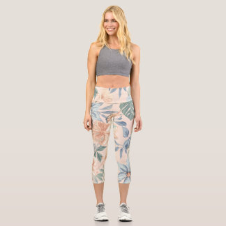 Leggings Capri Floral Haut-Taille Élégant Entraîne