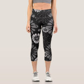 Leggings Capri Floral noir et blanc rétro (Recto)