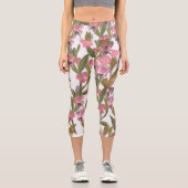 Leggings Capri Floral printanier en rose, vert olive (Recto)
