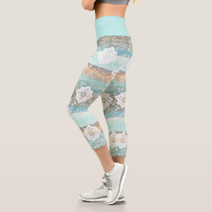 Leggings Capri Floral Rétro Sur Funky Chic Cool Stripes Motif