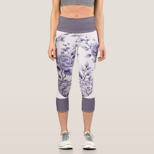 Leggings Capri Floral Violet Avec Bande Violet Foncé (Recto)