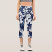Leggings Capri Floral YOGA BLEU ET BLANC (Recto)